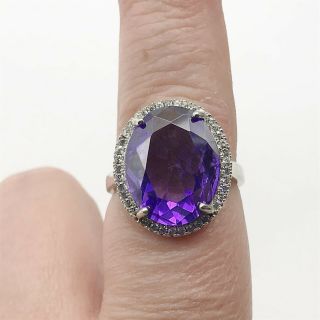 Vintage Ladies Solid Silver Amethyst Purple Chunky Cluster Ring Size S