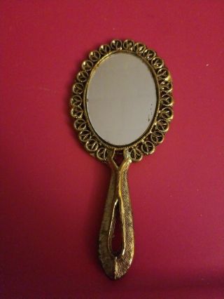 Vintage Mini Ornate Goldtone Handheld Mirror