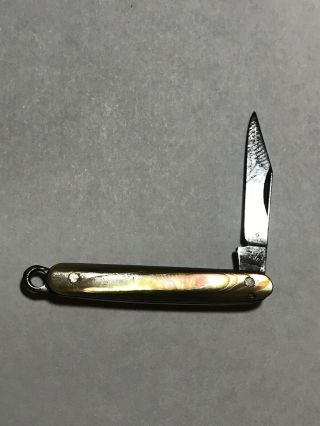 Small Vintage Salm Abalone Pearl Pocket Knife W/bail Fob Keychain 2 1/2 "