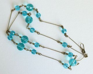 Vintage Czech Glass Art Deco Turquoise Blue Wired Bead Necklace