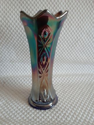 Vintage Carnival Glass Vase Fenton Paneled Diamonds And Bows Purple