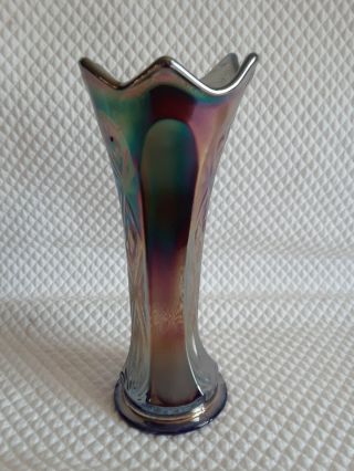 Vintage Carnival Glass Vase Fenton Paneled Diamonds And Bows Purple 2
