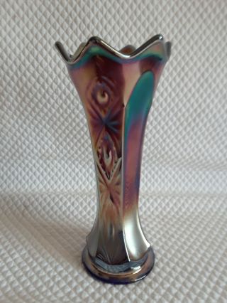 Vintage Carnival Glass Vase Fenton Paneled Diamonds And Bows Purple 3