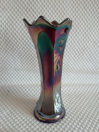 Vintage Carnival Glass Vase Fenton Paneled Diamonds And Bows Purple 4