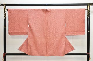 Vintage Silk Kimono Jacket:fully Shibori Red Brown Plain@ym17