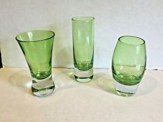 Murano Sommerso Art Glass Set Of 3 Green Cased Vases Miniatures Vintage Retro