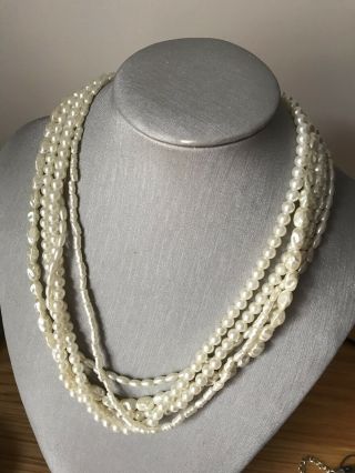 Vintage Seed Pearl Necklace 5 Strands With Screw Barrel Clasp