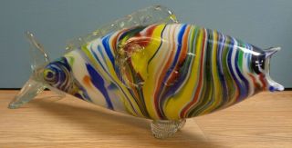 Vintage Murano Style Glass Blue And Yellow Fish Ornament