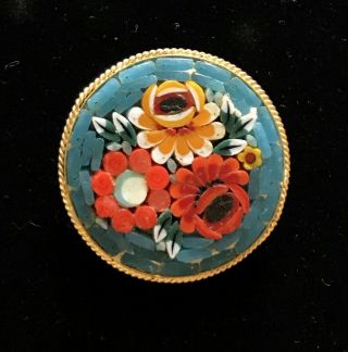 Vintage Gold Tone Micro - Mosaic Flower Brooch 1 1/4 " M003