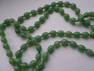 Vintage Green Glass Bead Necklace - 40 " Or 101 Cm