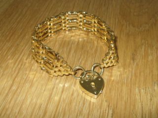 Vintage Stamped Gold Plated Chunky Gate Bracelet With Safety Chain