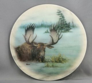 Vintage Canadian Marble Plaque Featuring A Large Moose