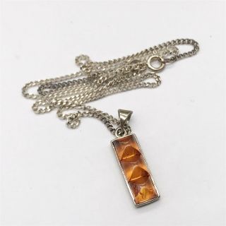 Vintage Ladies Solid Silver Scottish Amber Set Pendant And Necklace