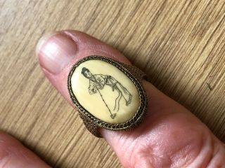 Chinese Vintage Silver Ring With Inset Natural Stone And Carving