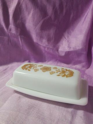 Vintage Pyrex Butterfly Gold Milk Glass 1/4 Lb (stick) Butter Dish With Lid