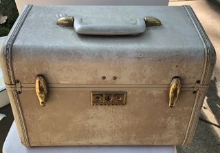 Vintage Samsonite Beige Marble Train Case Suitcase Travel Luggage Cosmetics
