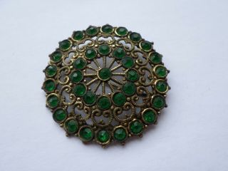 Vintage Circa Early 20th Century Green Glass Brooch
