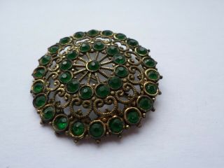 Vintage circa early 20th century green glass brooch 2