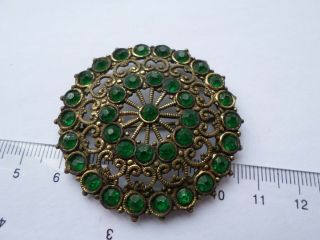 Vintage circa early 20th century green glass brooch 5