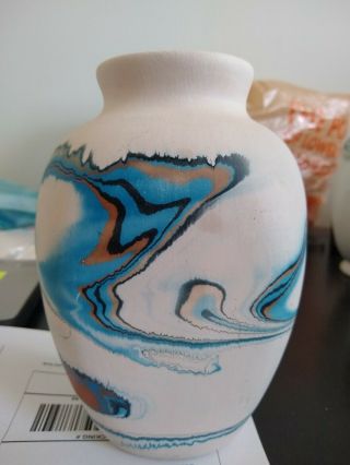 Vintage - Blue/orange Swirl Small Nemadji Art Pottery Pot/ Vase Blue/orange Swirl