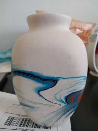 Vintage - Blue/Orange Swirl Small Nemadji Art Pottery Pot/ Vase Blue/Orange Swirl 2