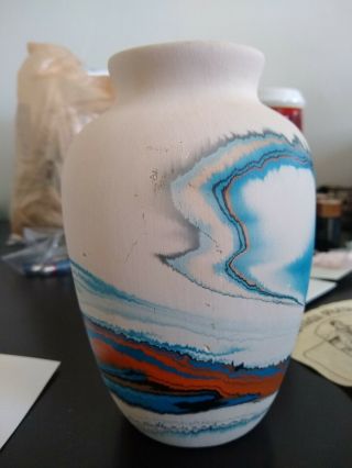Vintage - Blue/Orange Swirl Small Nemadji Art Pottery Pot/ Vase Blue/Orange Swirl 3