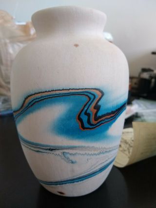 Vintage - Blue/Orange Swirl Small Nemadji Art Pottery Pot/ Vase Blue/Orange Swirl 4