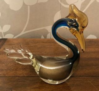 Vintage Murano Sommerso Glass Gold Fleck Duck Goose Swan Bird Paperweight