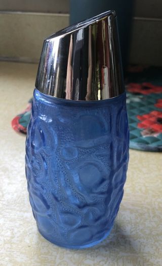 Vtg Westinghouse Glass Shaker Sugar Dispenser Stained Blue Textures GEMCO EUC 2