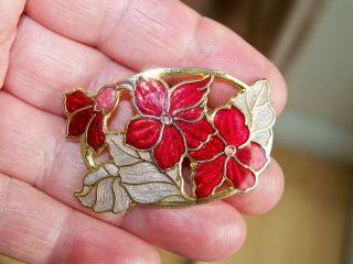 Vintage Signed Jewellery Gorgeous Pierced Cloisonne Enamel Flower Brooch Pin