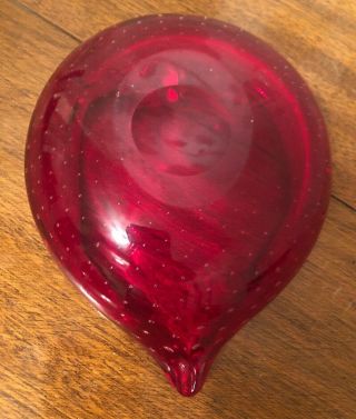 RETRO VINTAGE MURANO STYLE RUBY RED BUBBLE ART GLASS ASH TRAY BOWL Heart Shape 2