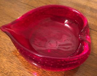 RETRO VINTAGE MURANO STYLE RUBY RED BUBBLE ART GLASS ASH TRAY BOWL Heart Shape 3