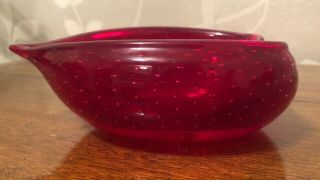 RETRO VINTAGE MURANO STYLE RUBY RED BUBBLE ART GLASS ASH TRAY BOWL Heart Shape 4