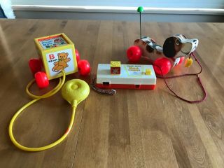Vintage Fisher Price Baby Toys,  Peek - A - Boo Block,  Little Snoopy,  Pocket Camera