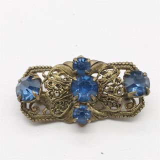 Vintage Czech Glass Blue Cut Work Ladies Costume Jewellery Pin Brooch