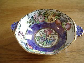 Vintage Maling Pottery 2 Handled Quaiche Style Bowl - - - Blue Springtime Pattern