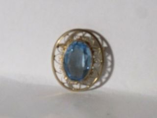 Vintage Signed Catamore 1/20 12k Gold Filled Metal Blue Topaz Pin Brooch Pendant