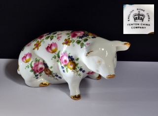 Wonderful Vintage Fenton China Co Bone China Floral Pig Ornament - 15cm Length