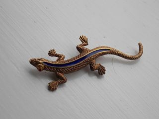 Goldtone And Blue Enamel Vintage Lizard Design Broach/brooch