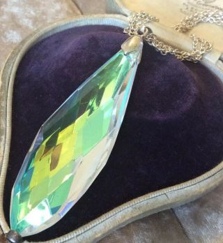 Vintage Jewellery Stunning Big Faceted Rainbow Rock Crystal Pendant Necklace