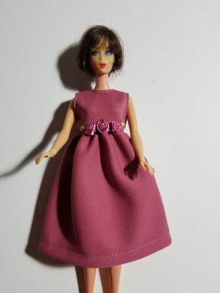Barbie Size Vintage Handmade Rose Color Sleeveless Dress - No Doll