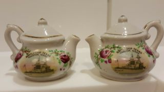 Vintage Miniature Battleship Texas Floral Tea Pot Salt And Pepper Shakers Japan