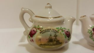 Vintage Miniature Battleship Texas Floral Tea Pot SALT and PEPPER SHAKERS Japan 3