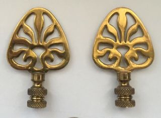 Two Vintage Ornate Solid Brass Lamp Shade Finials Asian Chinese Flower Pair