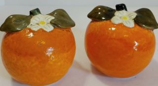 Vintage Fruit Salt & Pepper Set Of Oranges W/white Flowers
