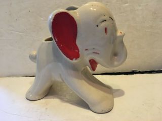 Vintage Nelson Mccoy Pottery White Elephant Planter Lucky Raised Trunk 5 " H