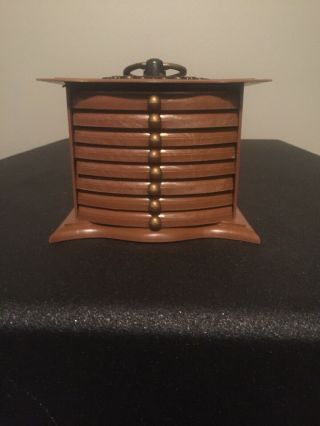 Vintage Wood & Cork Coaster Set Of 8 W/wooden Storage Box