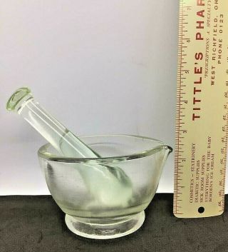 Apothecary Mortar And Pestle / Herb Grinder Vintage Clear Glass,  4 Oz