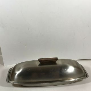 Vintage Stainless Steel Covered Butter Dish Wood Handle