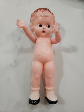Vintage Plastic Knickerbocker Plastic 6 " Doll Side Eyes Place For Bow In Hair